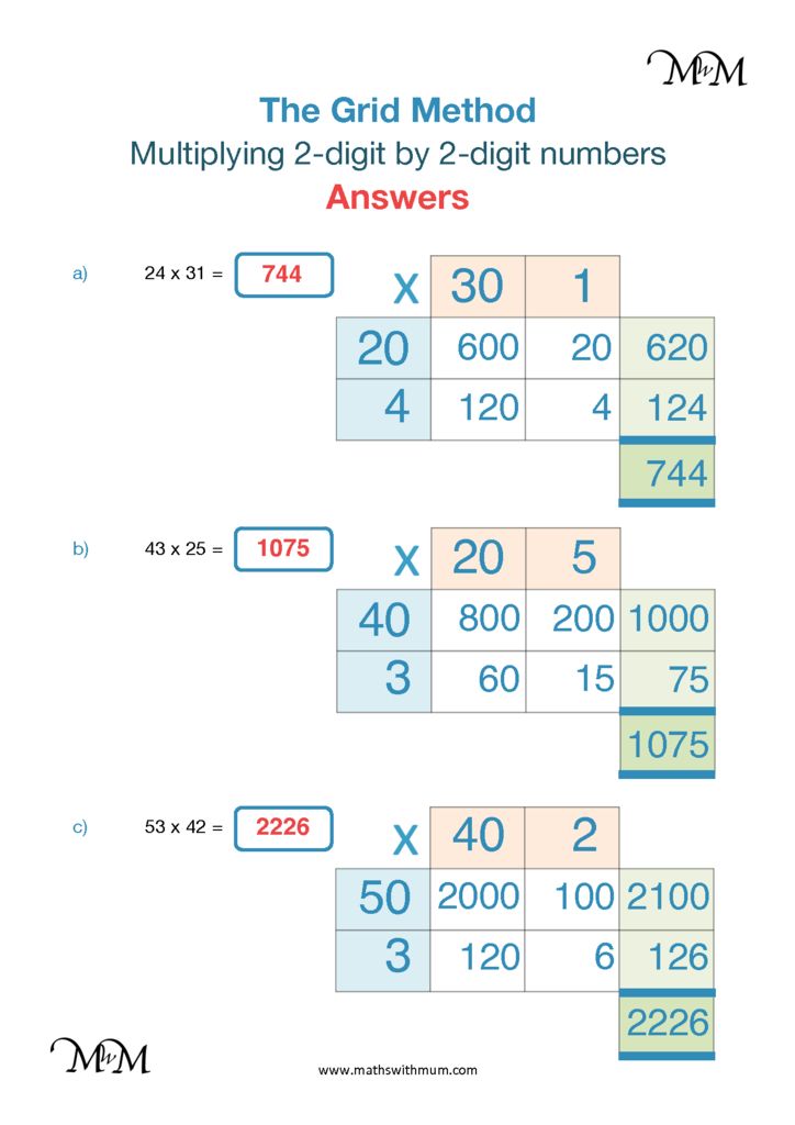 Grid Method Multiplying Two Digit Numbers Maths With Mum